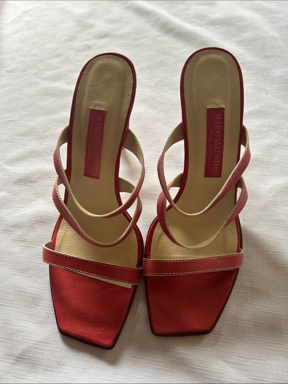 Mario Valentino salmón Strappy Square-Toe Slide Sandals